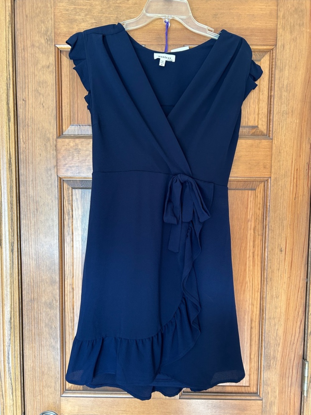 Monteau Navy Wrap Ruffle Mini Dress